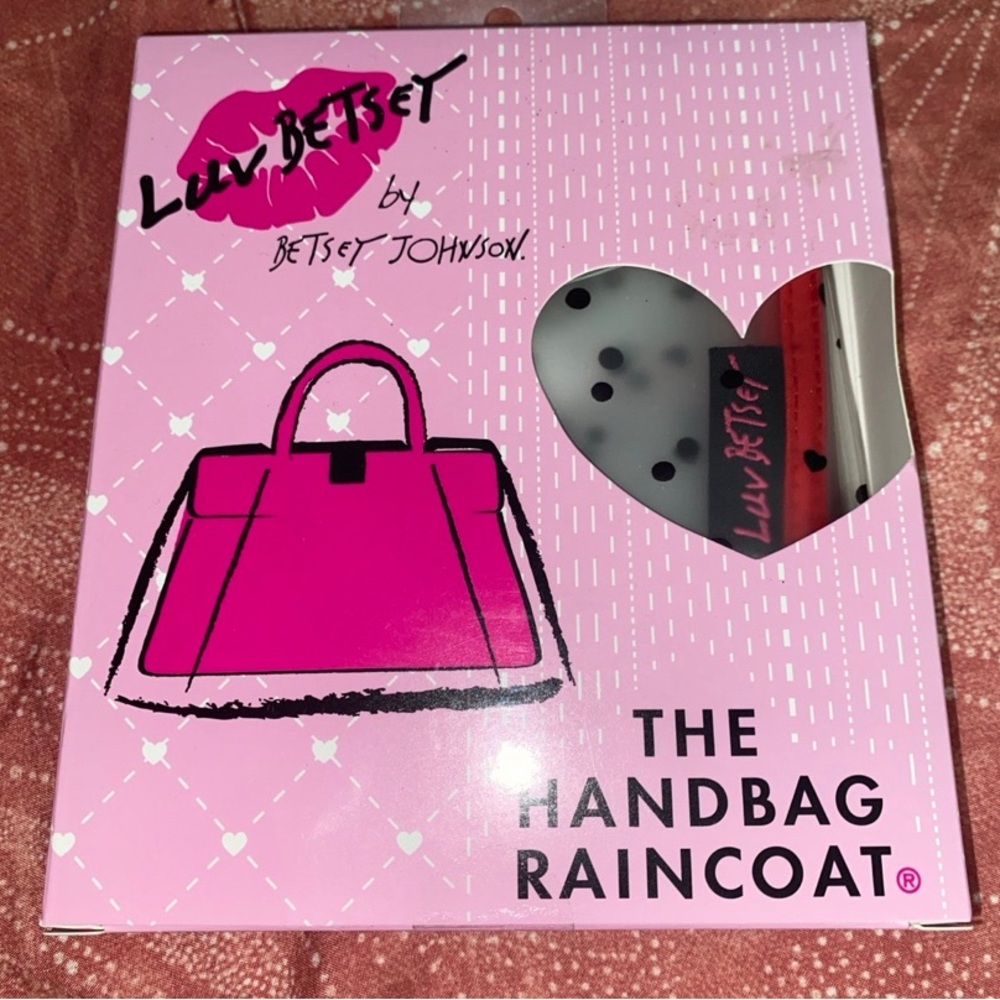 BETSEY JOHNSON Rain Resistant Black Heart Polka Dot Print Handbag Raincoat